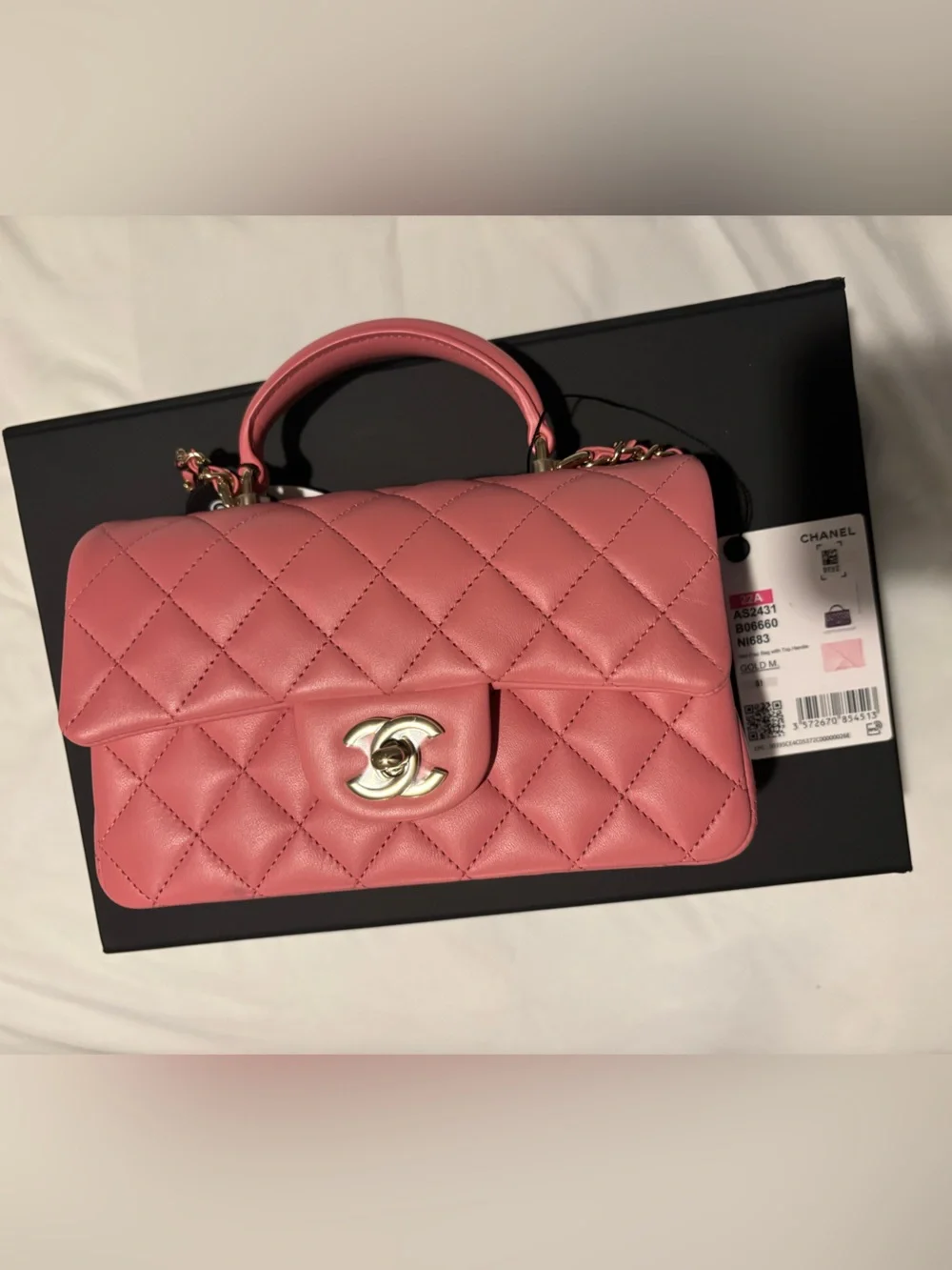 CHANEL Pink Quilted Leather Top-Handle Satchel with Chain